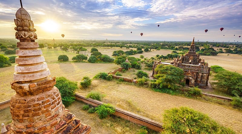 Pagoda landscape in the plain of Bagan