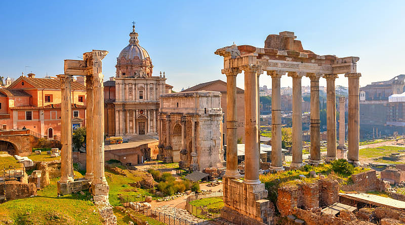 Ruins of ancient Rome on Palatine Hill, Italy