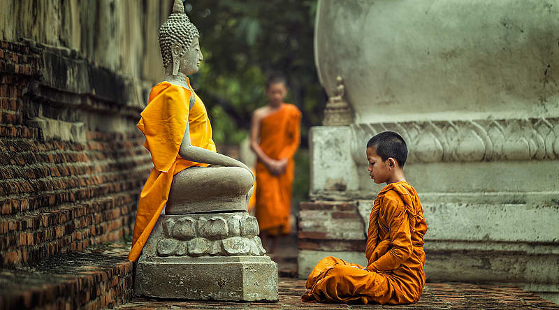 Buddhist monk in Angkor Wat Temple Complex in Cambodia