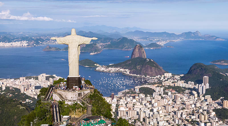 Cityscape with Christ the Redeemer statue in Rio de Janeiro, Brazil