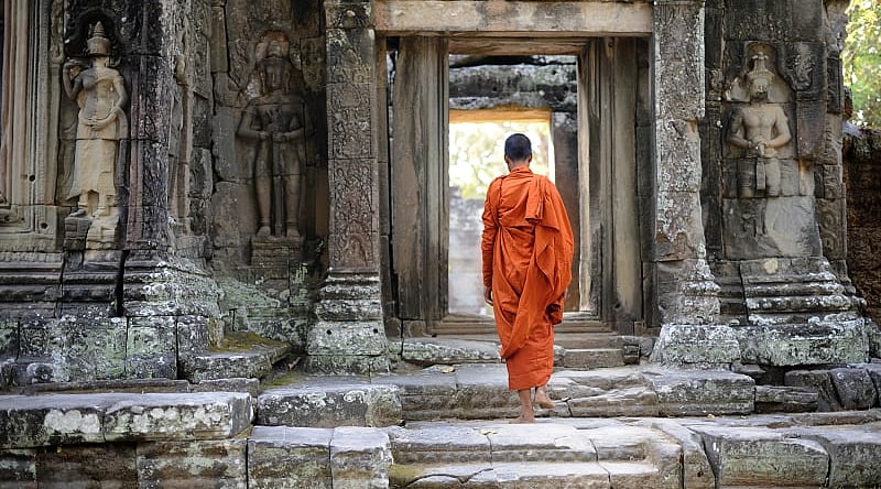 Monk at Angkor Kdei Temple in Cambodia