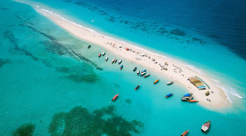 Arial view of beach in Zanzibar, Tanzania