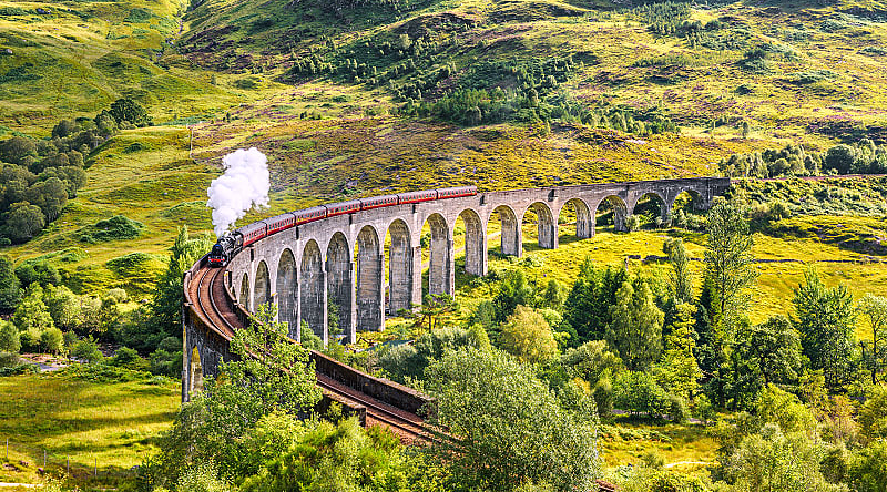 The Glenfinnan Viaduct railway in Scotland