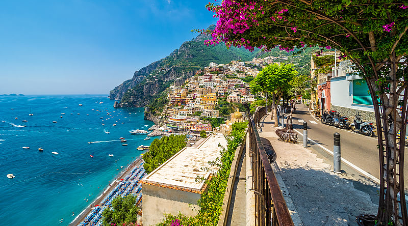 Wonderful view of the Positano promenade in Italy