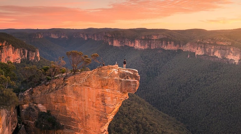 Hiker at Hanging Rock in the Blue Mountains, Australia