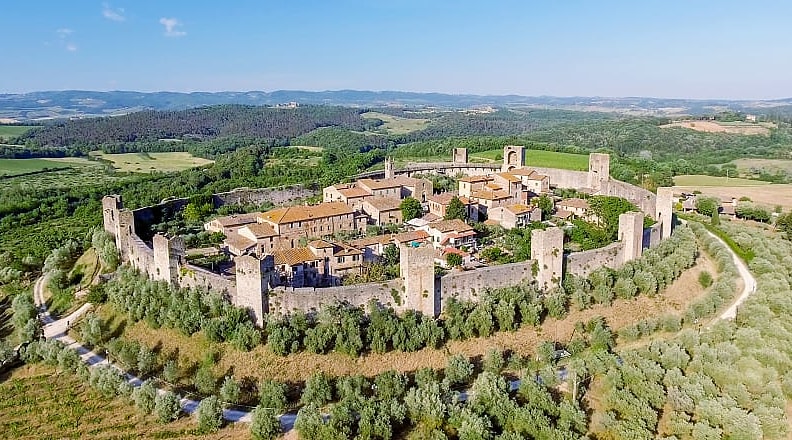 Beautiful view of Medieval town of Monteriggioni in Tuscany, Italy