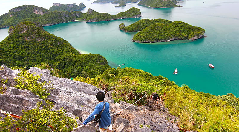 Tourist enjoying the view of Kohangtong Island in Thailand.