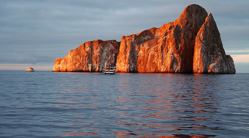 Kicker Rock at sunset near the Galapagos Islands, Ecuador