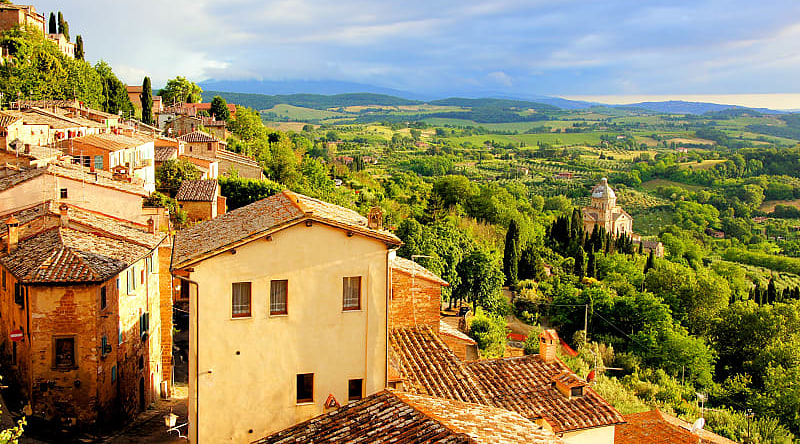 View over the tuscan town of Montepulciano in Italy