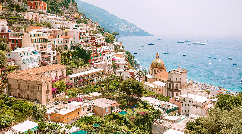 The town of Positano on the Amalfi Coast in Italy.