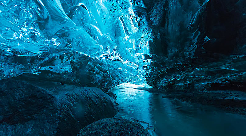 Big ice cave at Vatnajokull glacier Iceland