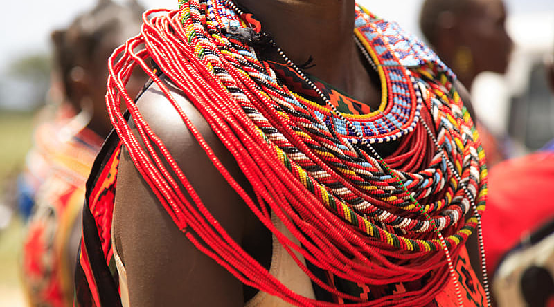 Beaded jewelry on a woman in Kenya