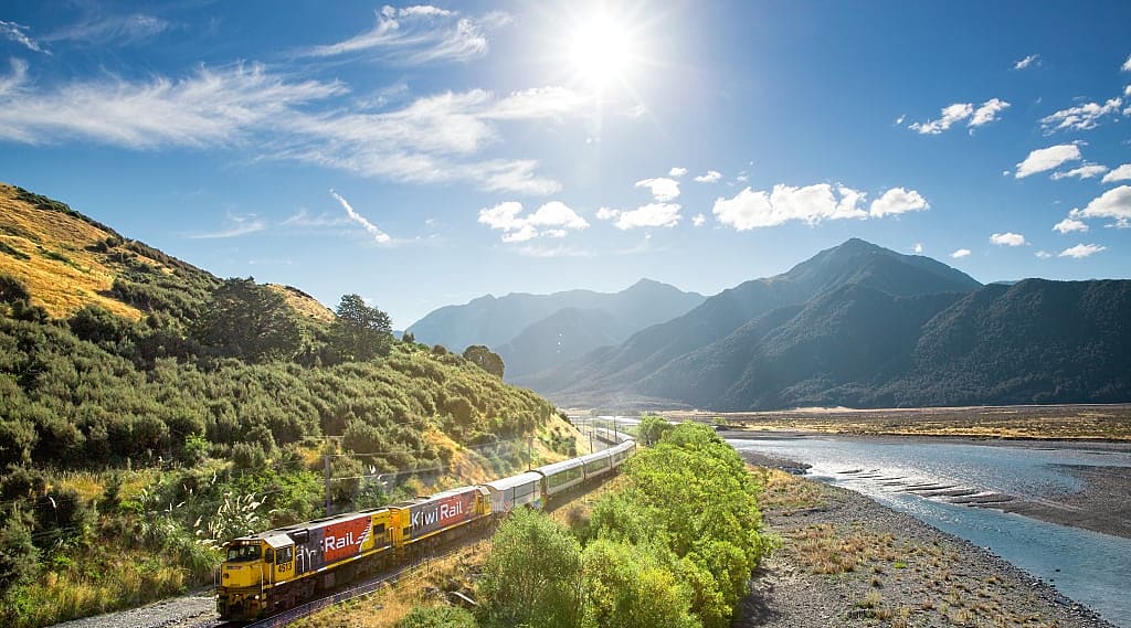 TranzAlpine along Waimakariri River in New Zealand. Photo courtesy KiwiRail