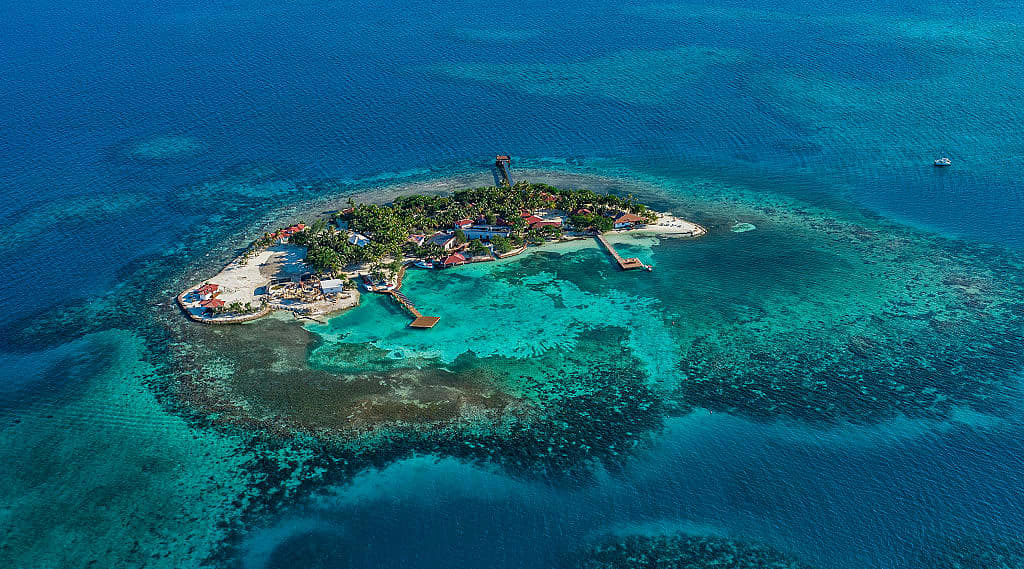 Aerial view of Ray Caye Private Island Resort in Belize. Photo courtesy of Ray Caye