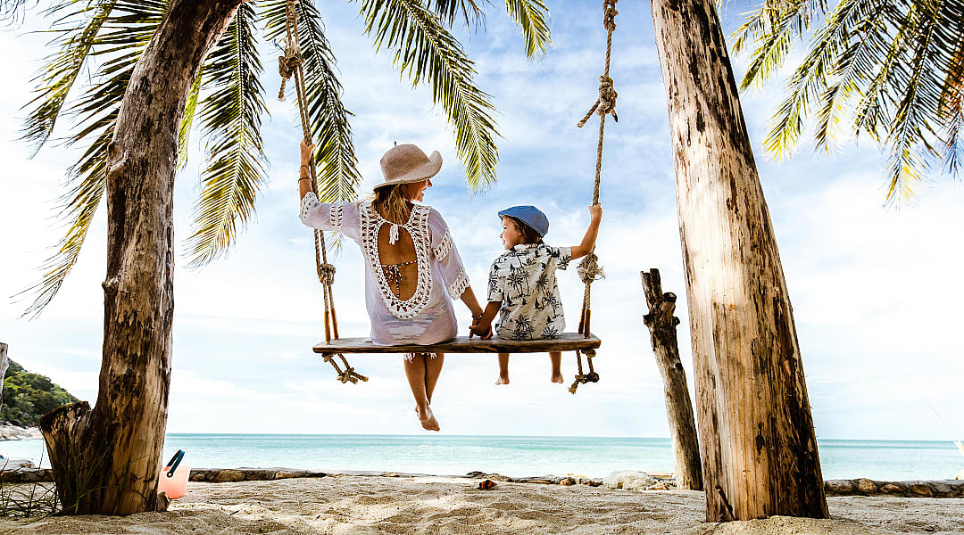 Mother and son on the beach