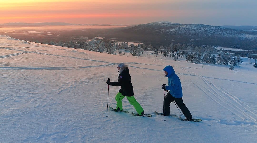 Couple skiing in Lapland, Finland