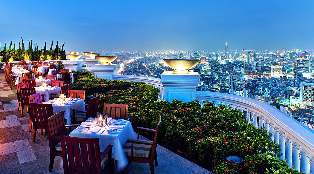 Rooftop restaurant in Bangkok, Thailand.