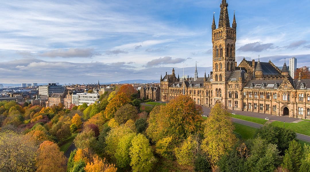 Kelvingrove Park and Glasgow University in Scotland