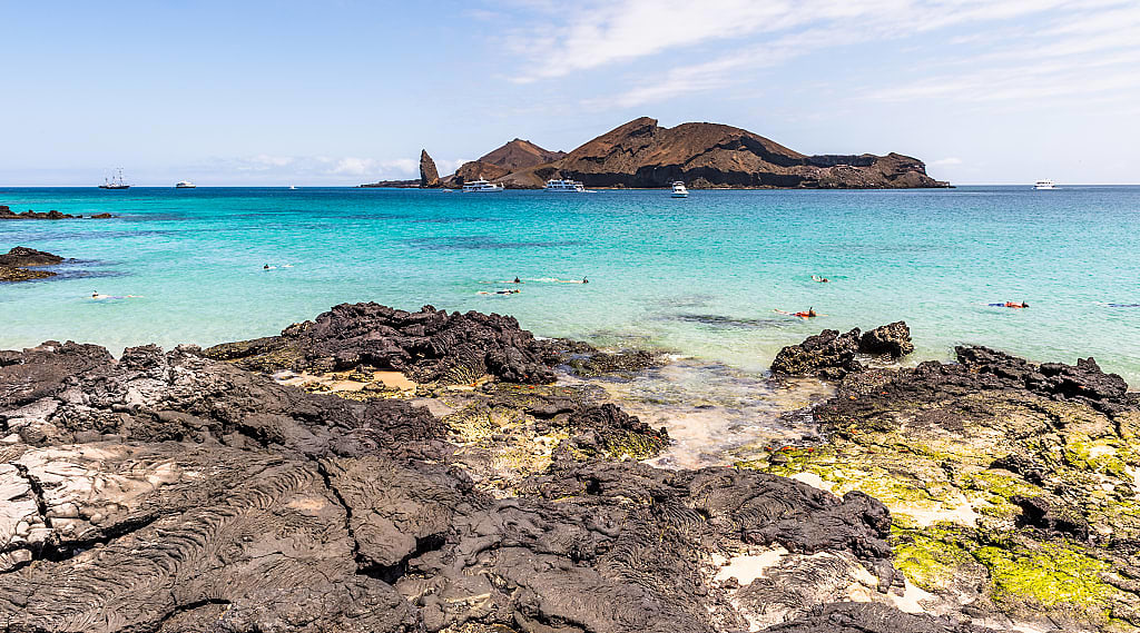 Snorkelers at Sullivan Bay on Santiago Island, Galapagos, Ecuador