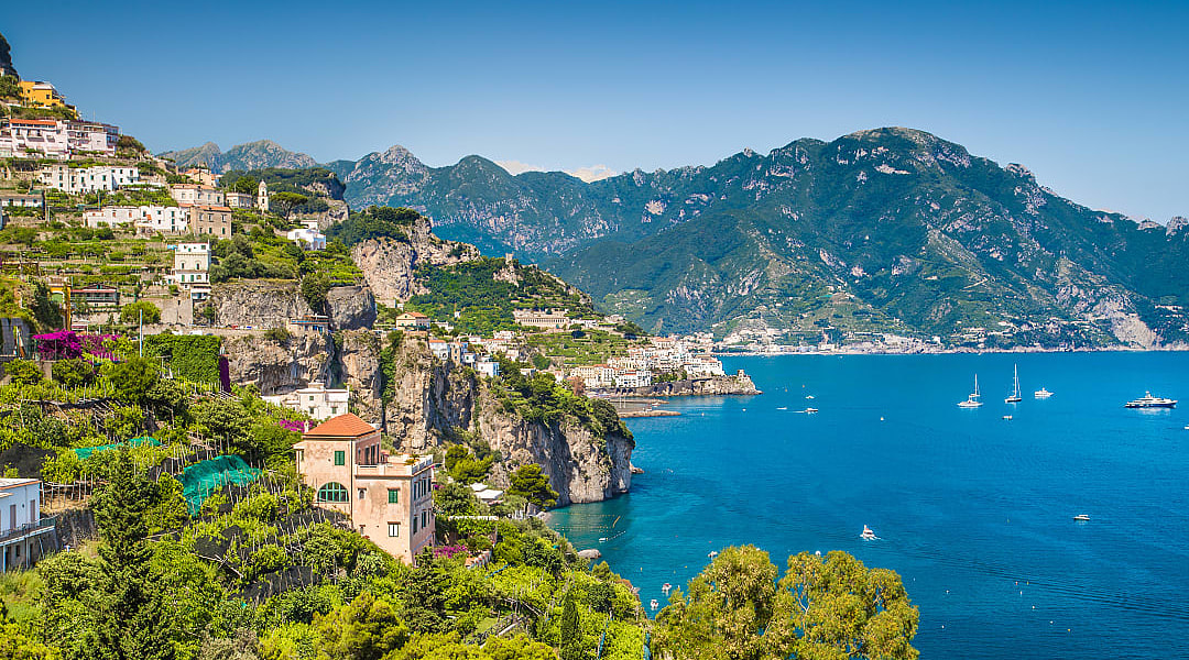 Beautiful view of a village on the Amalfi Coast in Italy