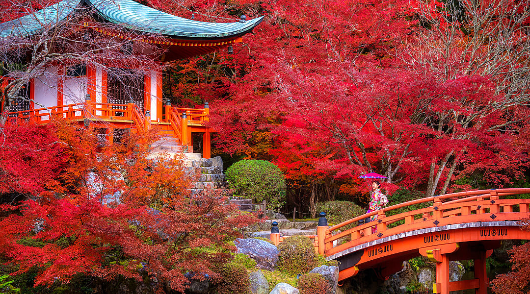 Daigo-ji Temple with autumn foliage in Kyoto, Japan
