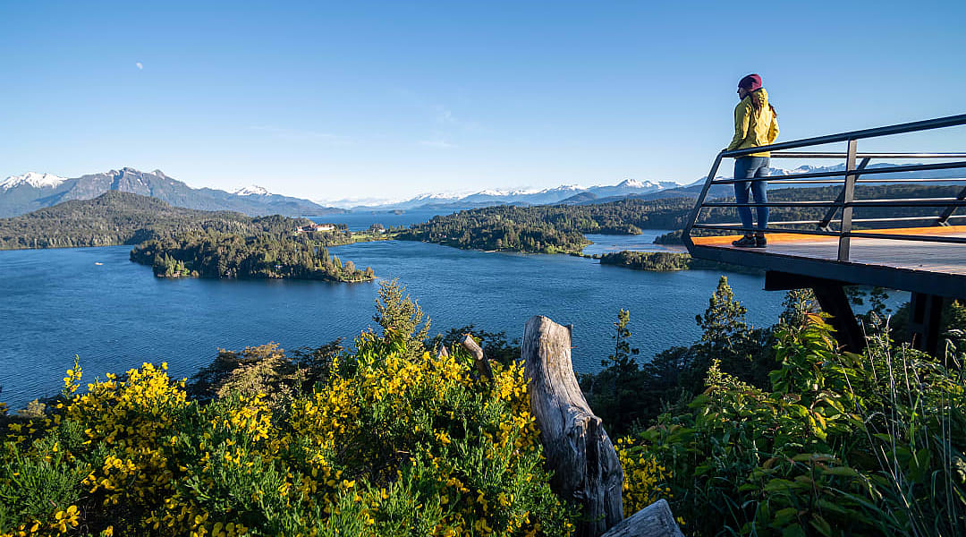 Woman standing at overlook in San Carlos de Bariloche, Argentina