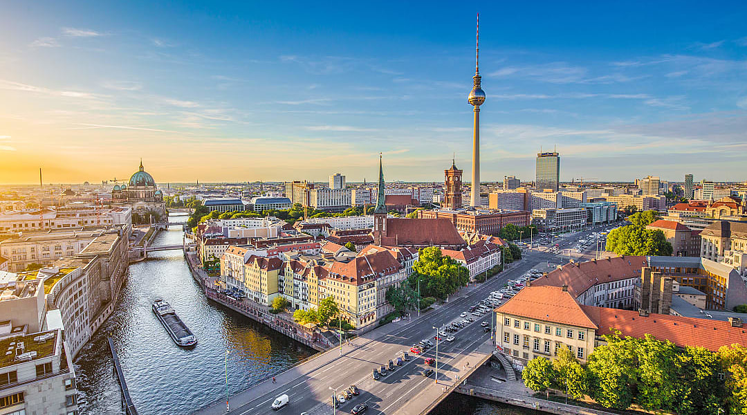 Berlin skyline with famous TV tower and Spree river