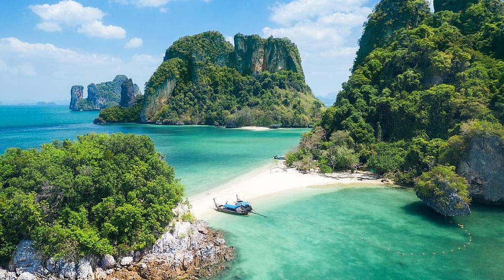 Ko Phak Bia in the Krabi Province of Thailand, with limestone karsts, white beaches and clear water,popular for snorkeling