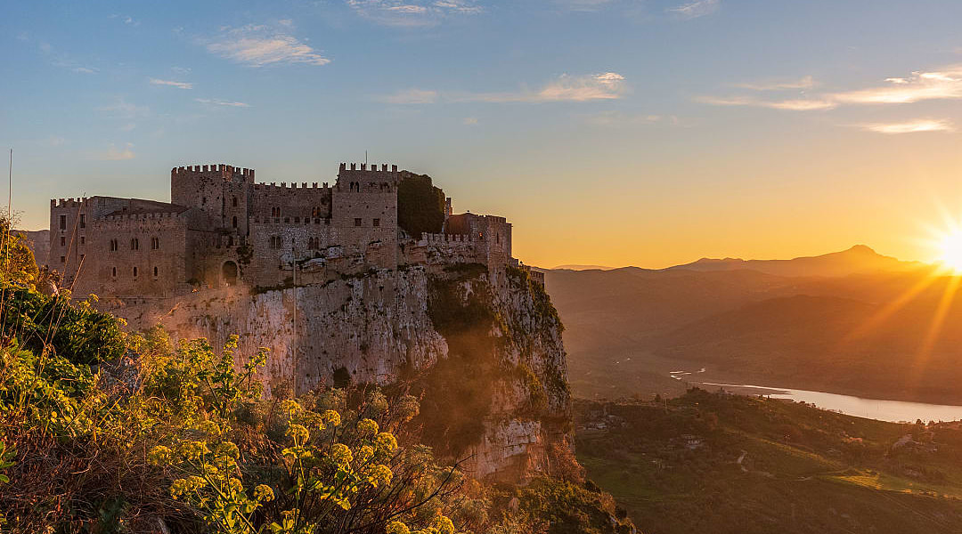 Caccamo medieval castle at sunset in Palermo, Italy.