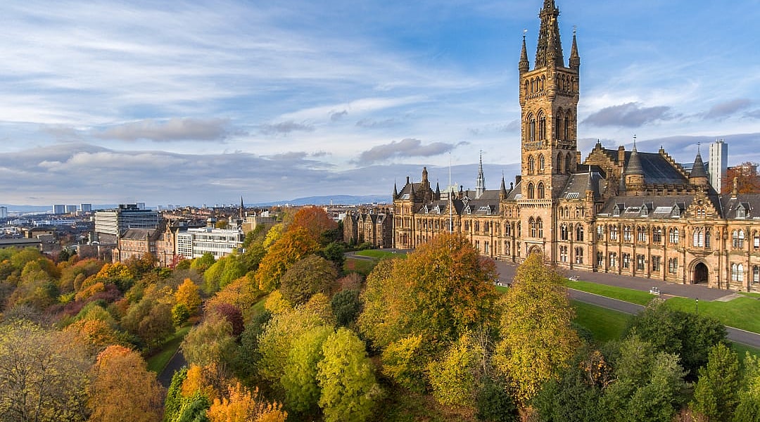 Kelvingrove Park and Glasgow University in Scotland