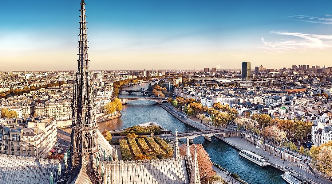 Aerial view of Paris with River Seine, France