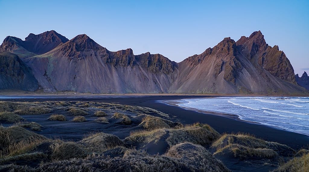 Vestrahorn mountain range and Stokksnes beach in Iceland