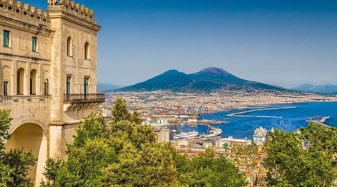 City of Naples with famous Mount Vesuvius in the background 