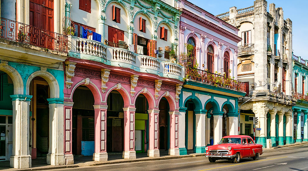 Colorful antique buildings in Old Havana, Cuba.