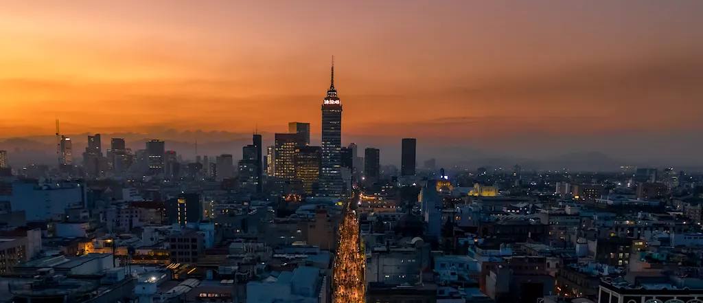 Mexico City skyline at sunset. Mexico City skyline at sunset.
