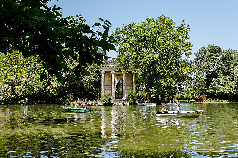 Boats with People Resting on the Pond, Villa Borghese, Rome, Italy