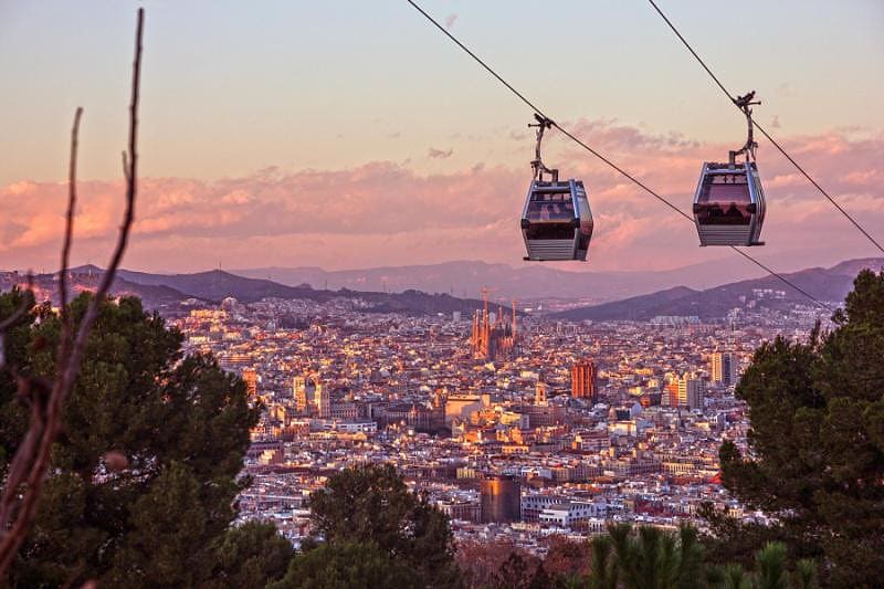 10 Day Culture & History Highlights of Spain Tour spain barcelona the montjuic cable car overlooks the city at sunset