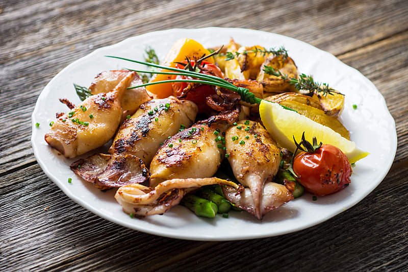 Delicious grilled squid, Croatia