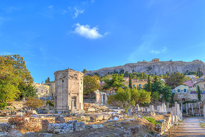 View of old town Agora in Athens in Greece