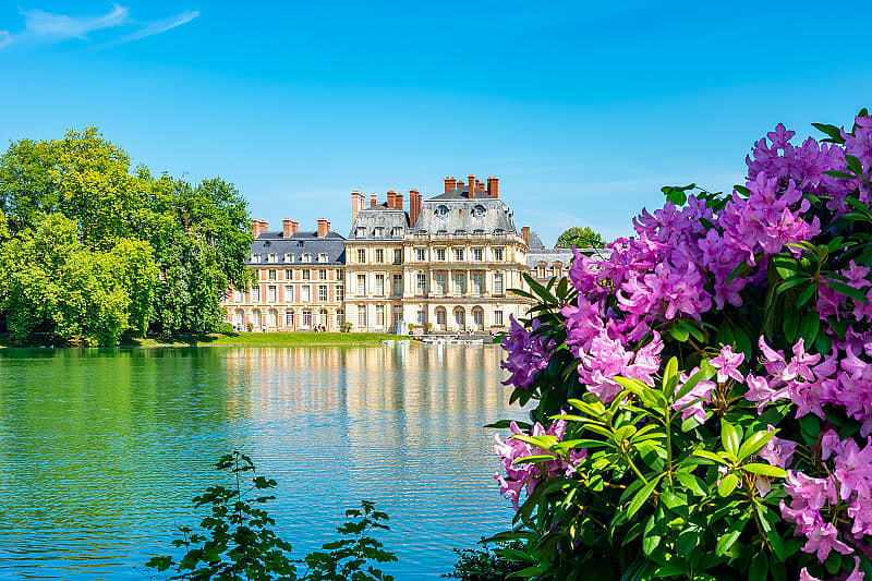 Fontainebleau Palace and park outside Paris in spring