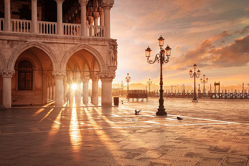 Stunning sunset at Tour Plaza Square, Venice