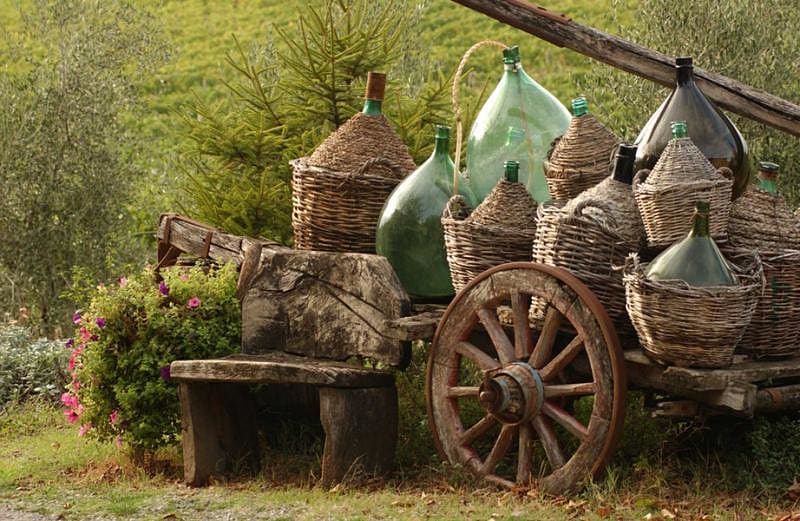 A cart full of wine bottles.