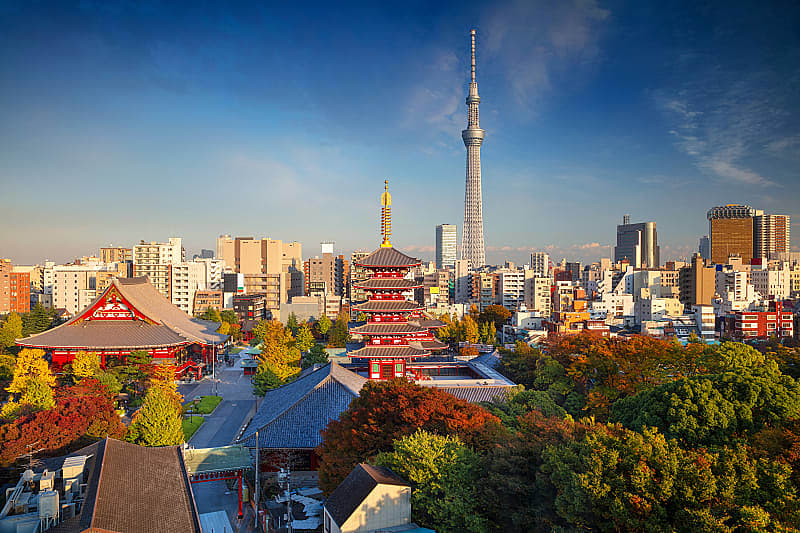 Heritage and modernity: Buddhist temples against the backdrop of a metropolis, Tokyo, Japan