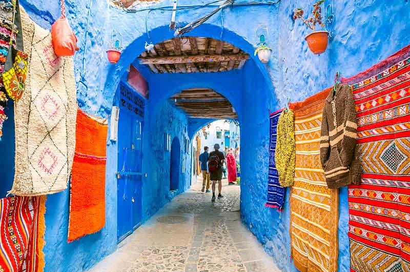 Chefchaouen is a city in Morocco known for the fact that most of the walls of buildings in it are painted in various shades of blue and light blue.