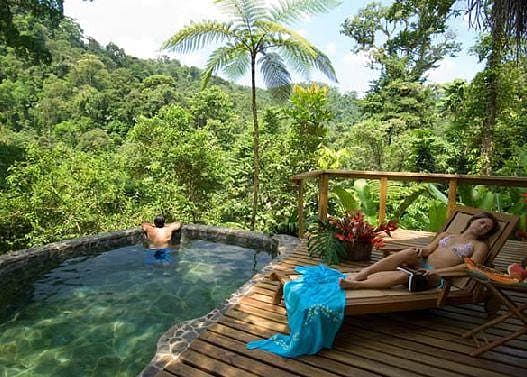 Sit in the private pools overlooking the rainforest and listen to the vibrant cries of the wildlife.