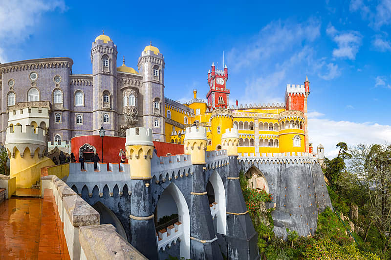 Fantastic Pena Palace on a high cliff above Sintra