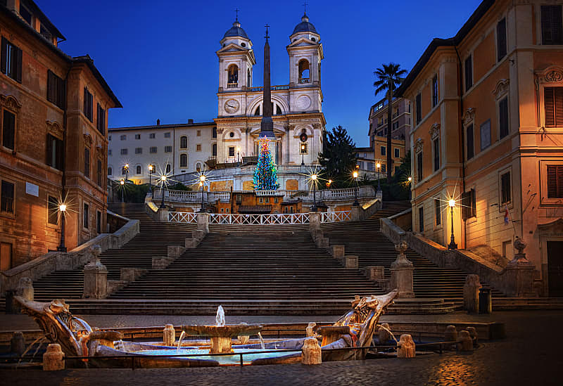 Christmas tree on the Spanish Steps in Rome, Italy