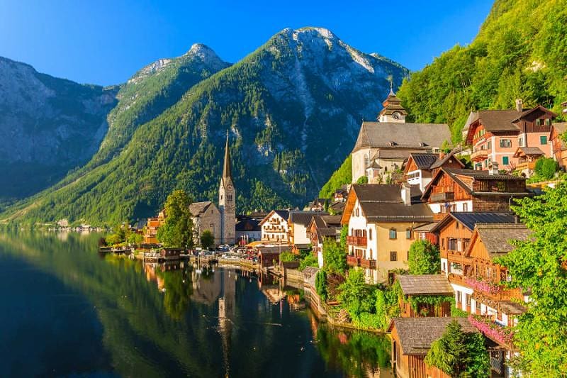 Famous mountain village and alpine lake Hallstatt, Austria