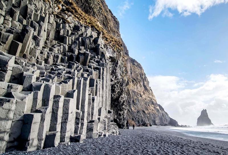 The black sand beach of Reynisfjara and the mount Reynisfjall