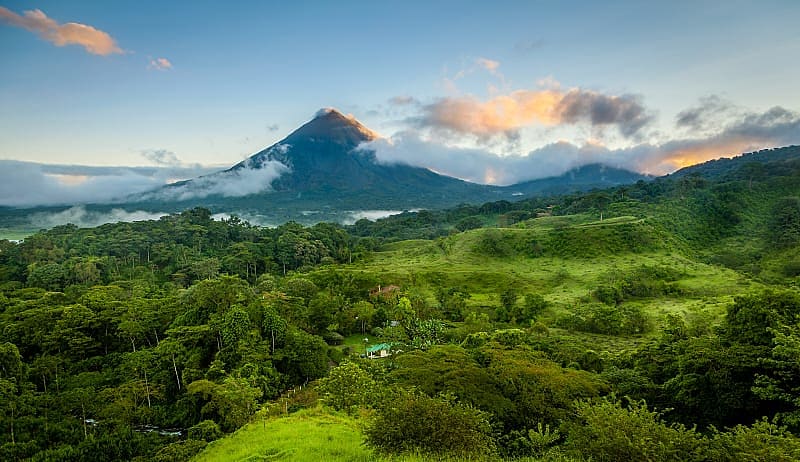 Arenal volcano in central Costa Rica at sunrise